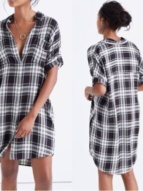 Madewell Courier Black and White Plaid Shirtdress Size Medium.
